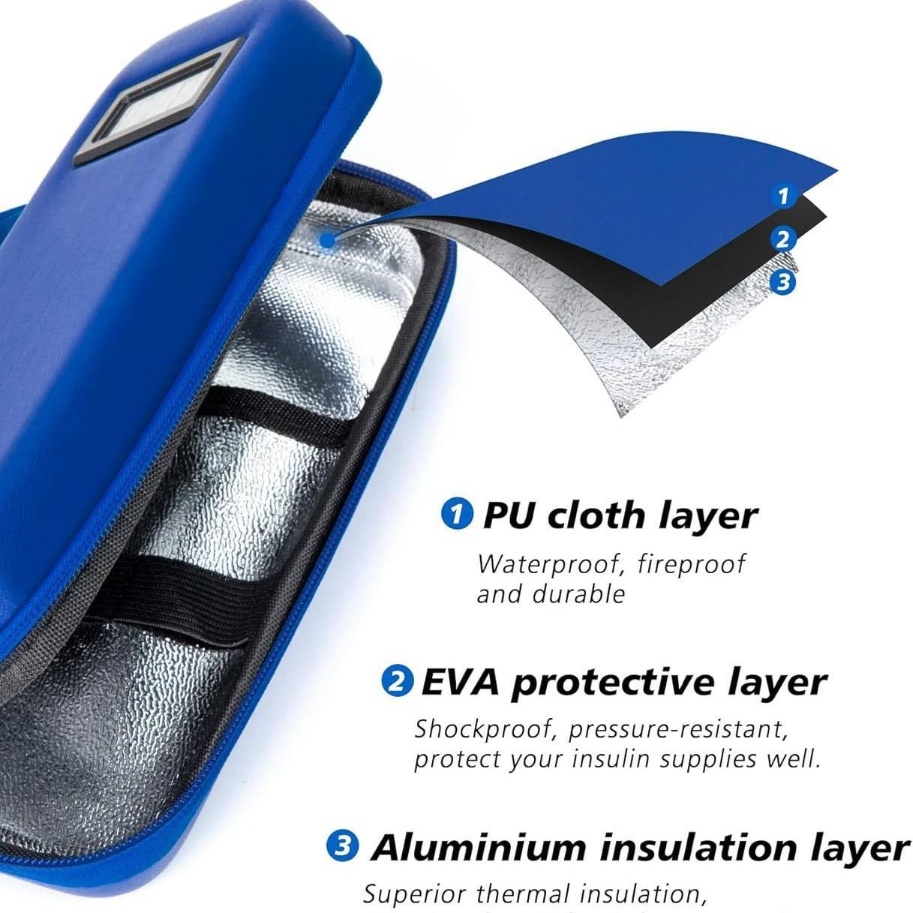 Blue Pu Leather Insulin Pen Cooler Bag With Temperature Display
