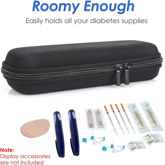Mini Black Waterproof Insulin Pen Travel Case 20*7*5cm With 2 Insulin Ice Pack